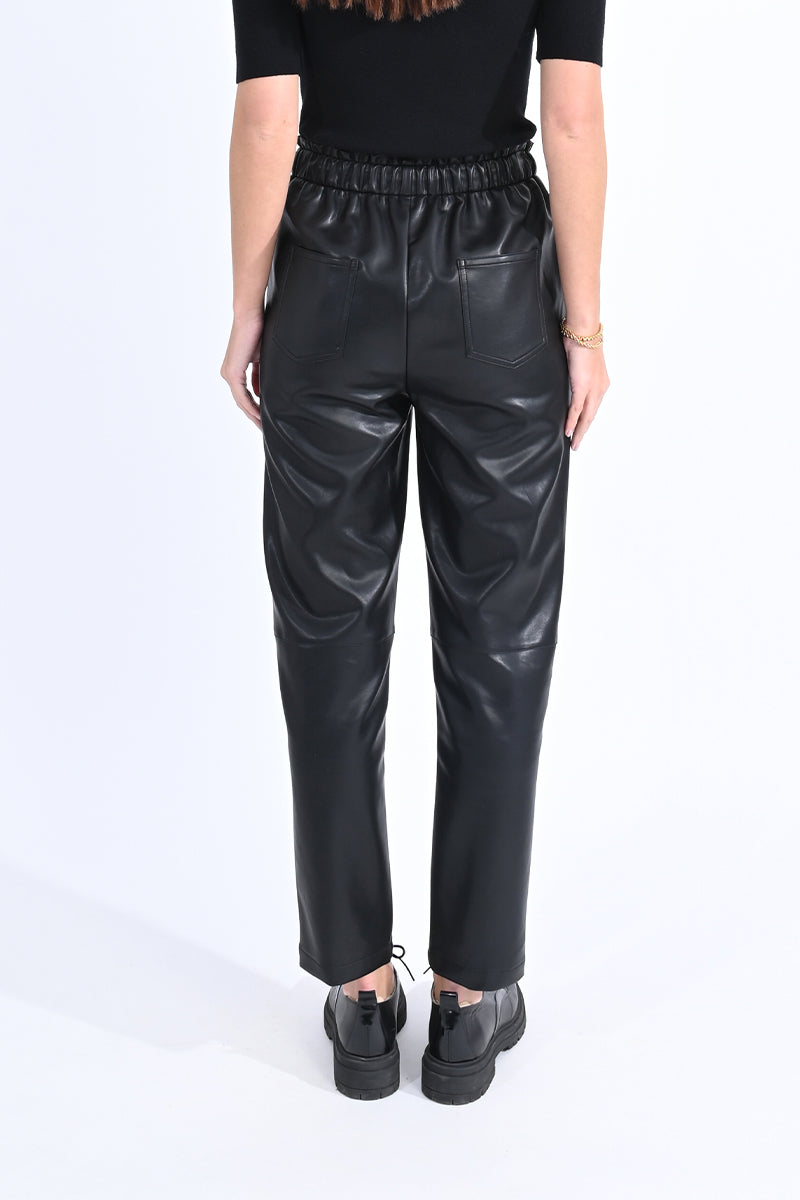 Tie Waist Faux Leather Tapered Pant