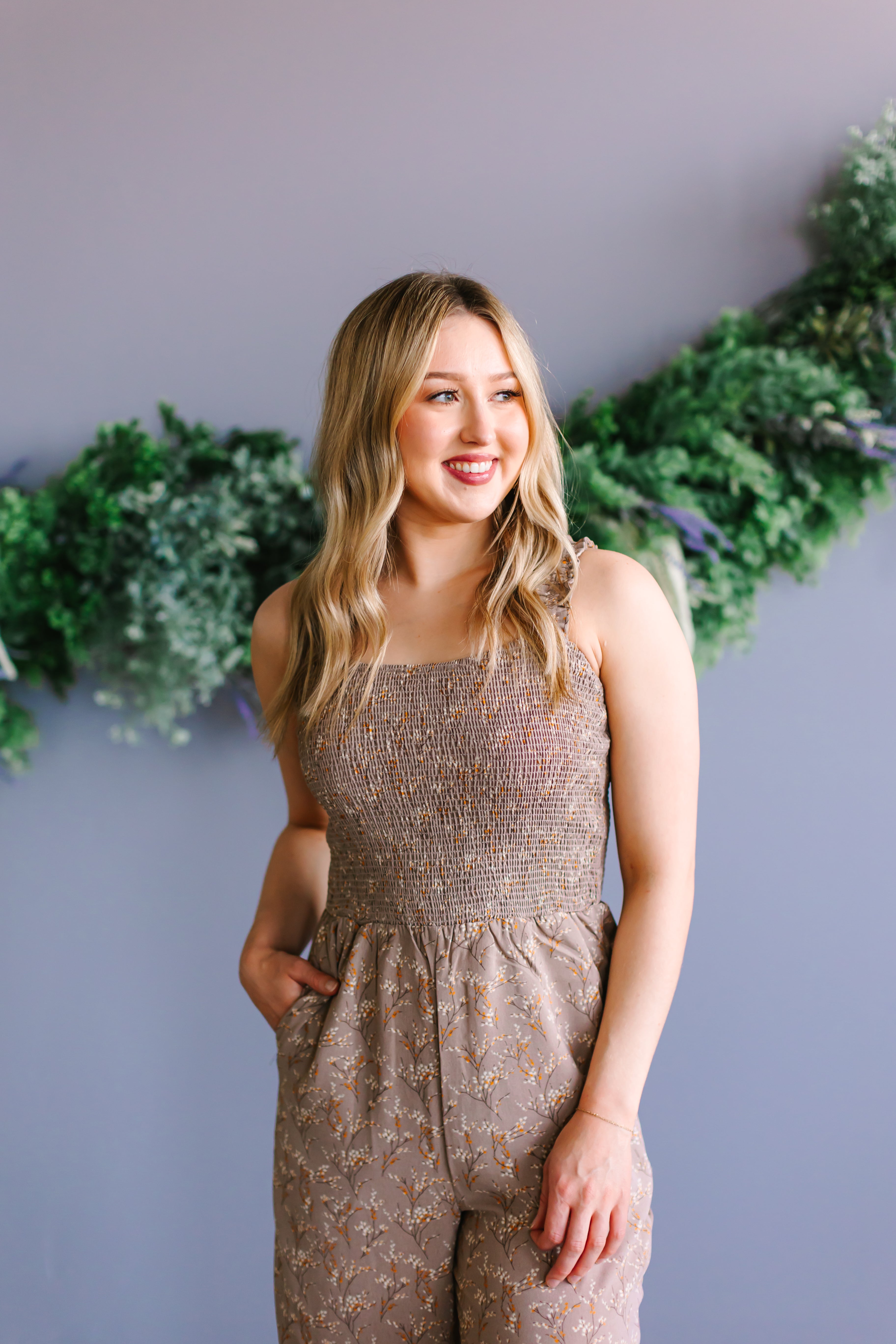 Smocked Floral Wide Leg Jumpsuit
