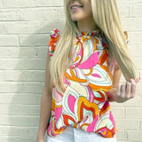 Abstract Print High Neck Top
