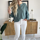 Button Front Waffle Long Sleeve