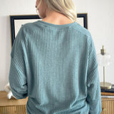 Button Front Waffle Long Sleeve
