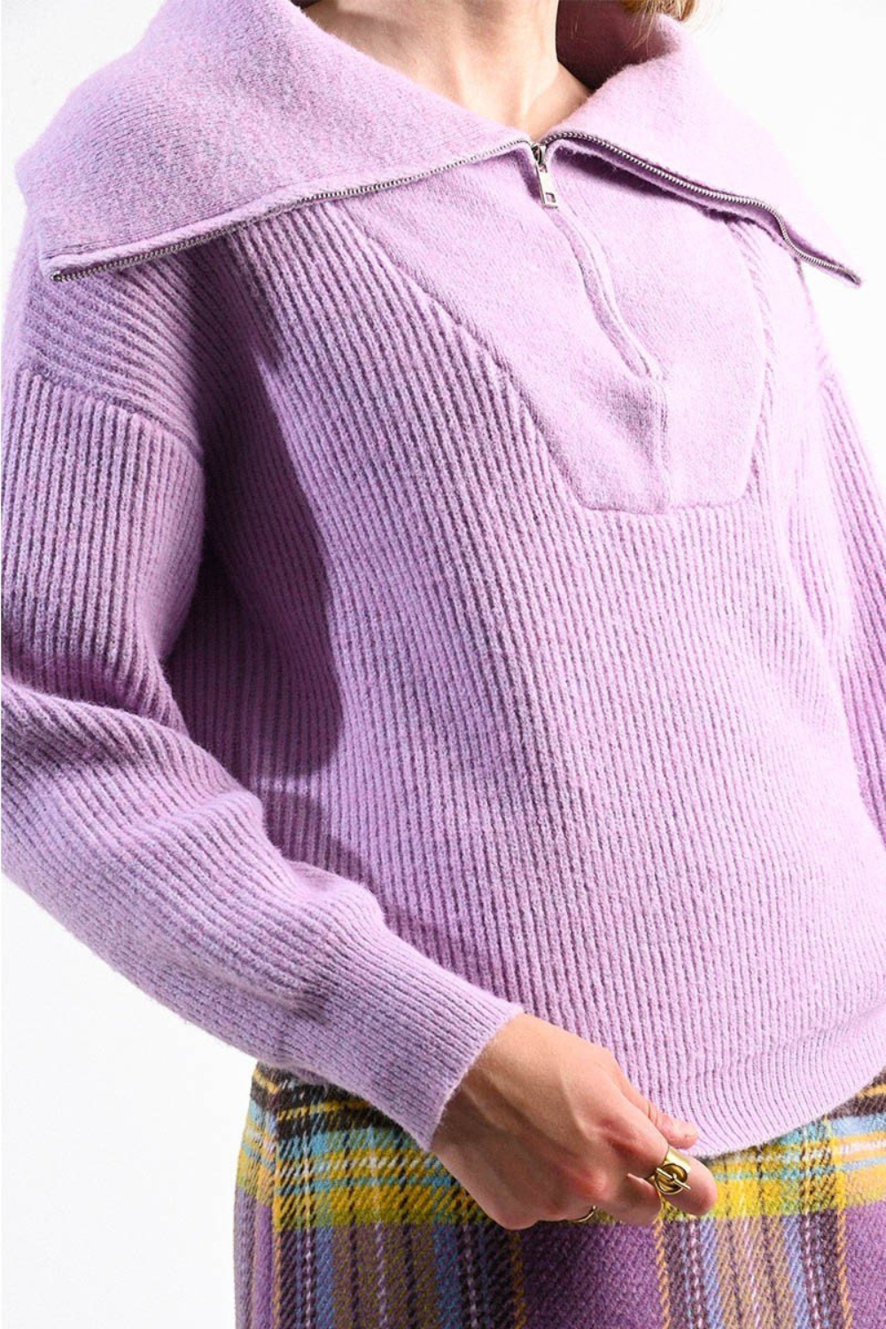 Cowl Neck Zip Sweater