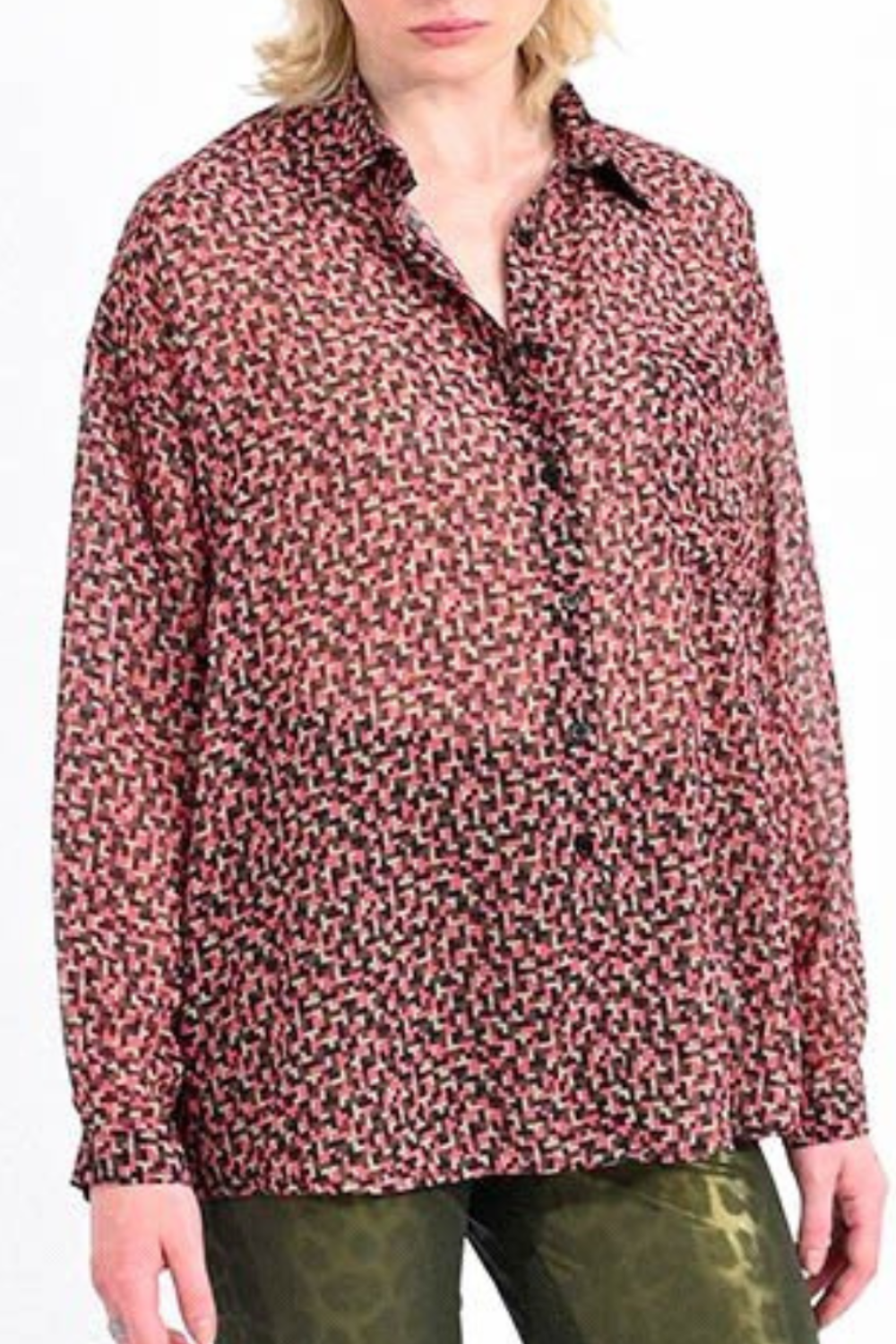 Geometric Printed Button Up Top