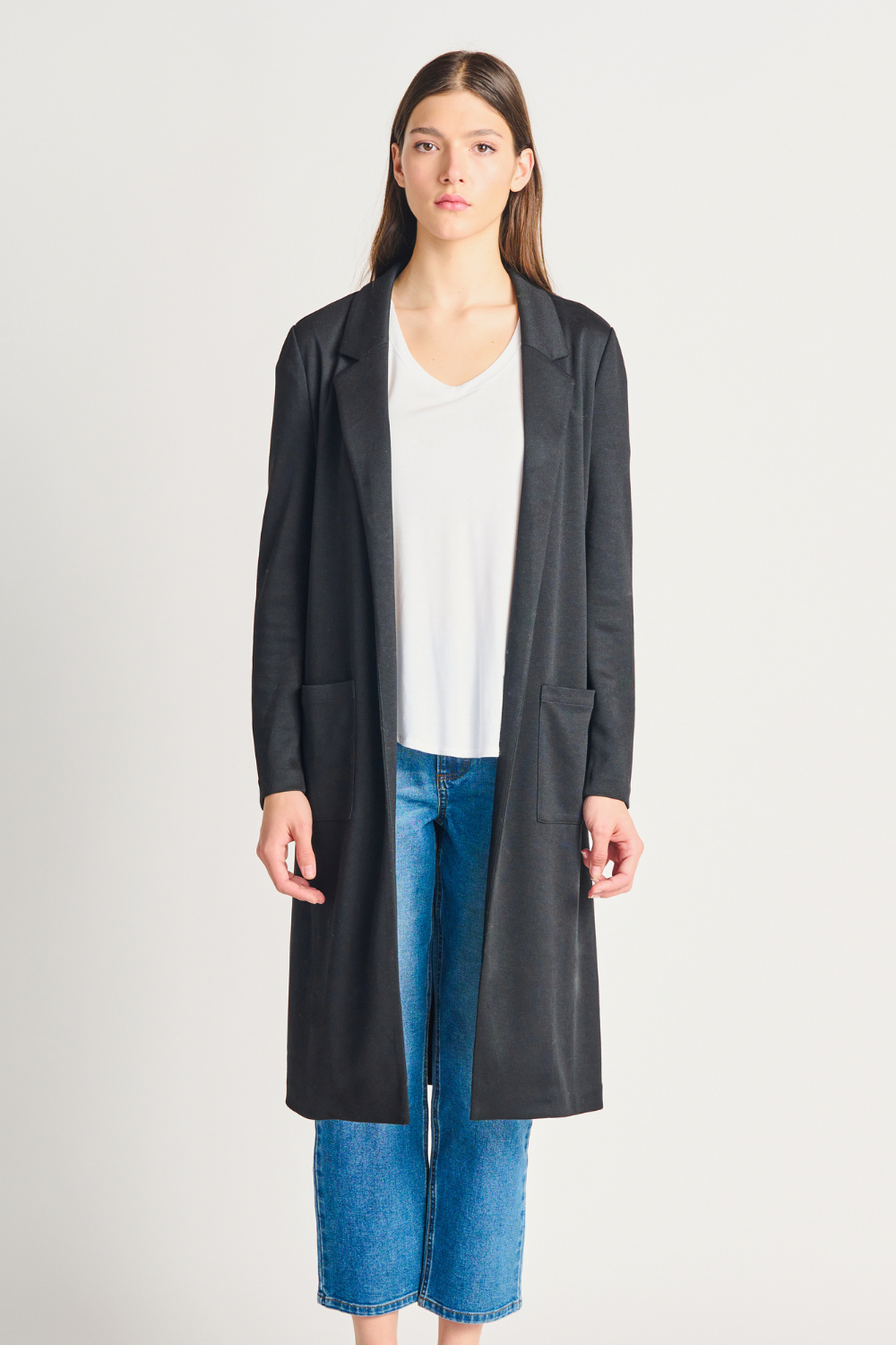Long Blazer Pocketed Cardigan