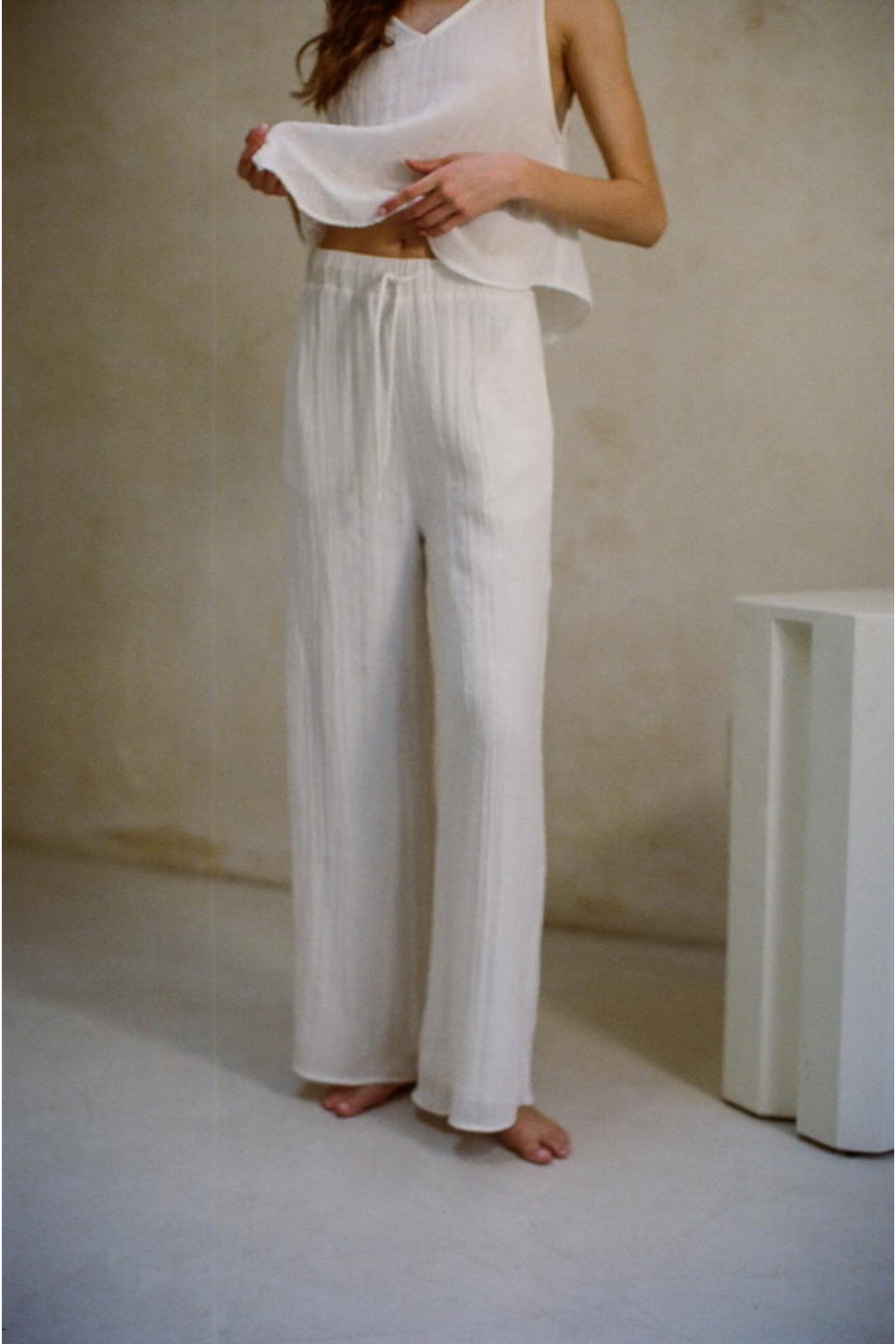 Linen Drawstring Flowy Pant