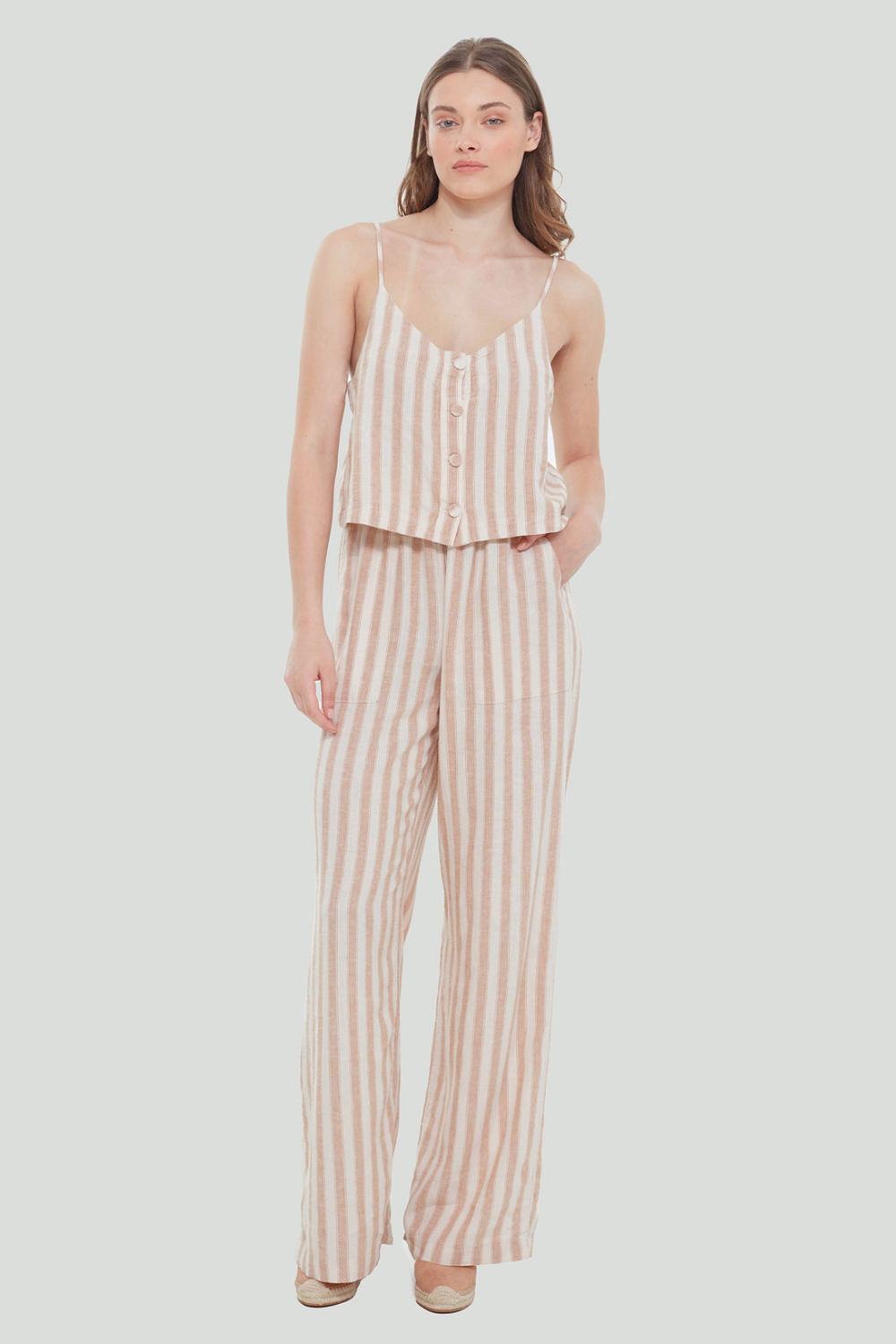 Elastic Waist Stripe Wide Leg Pant