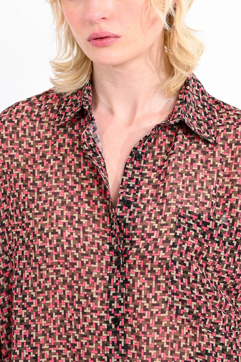 Geometric Printed Button Up Top