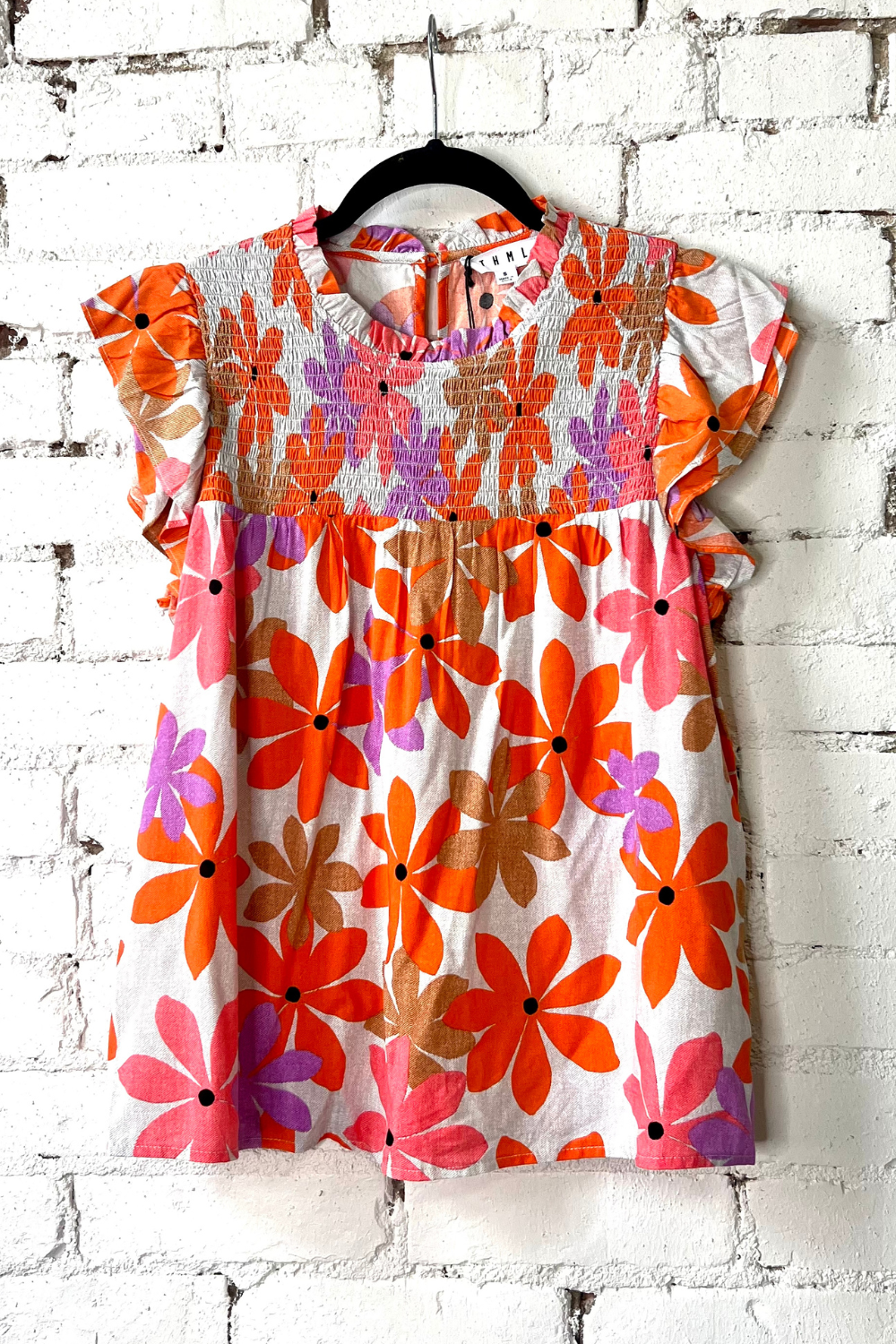 Smocked Top Floral Flutter Sleeve