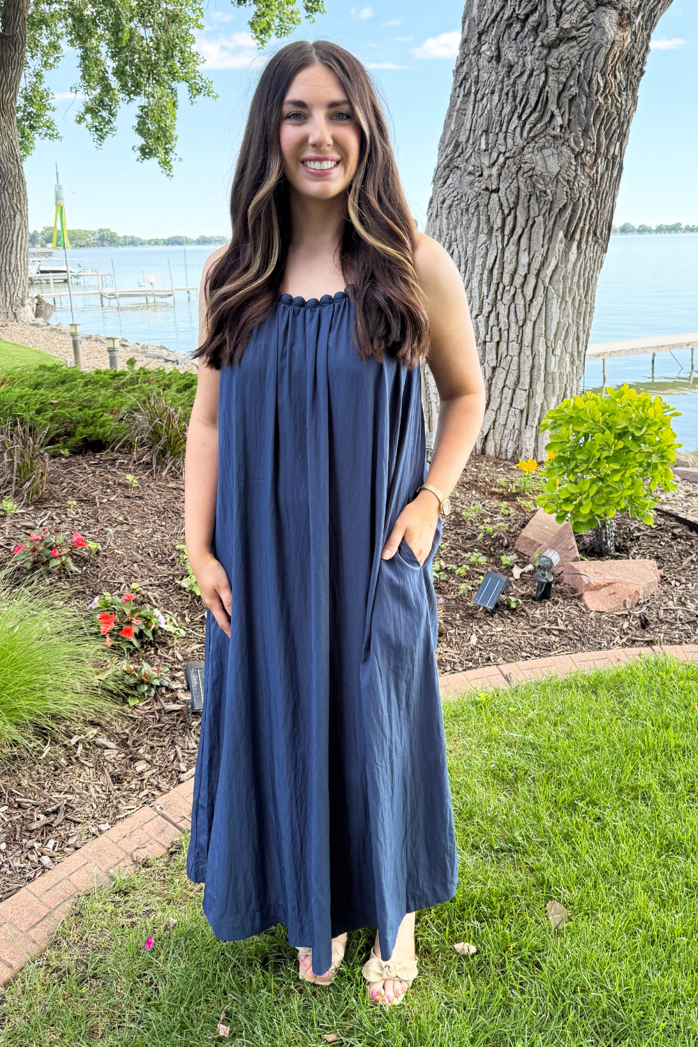 Spaghetti Strap Loose Maxi Dress Small / Deep Navy