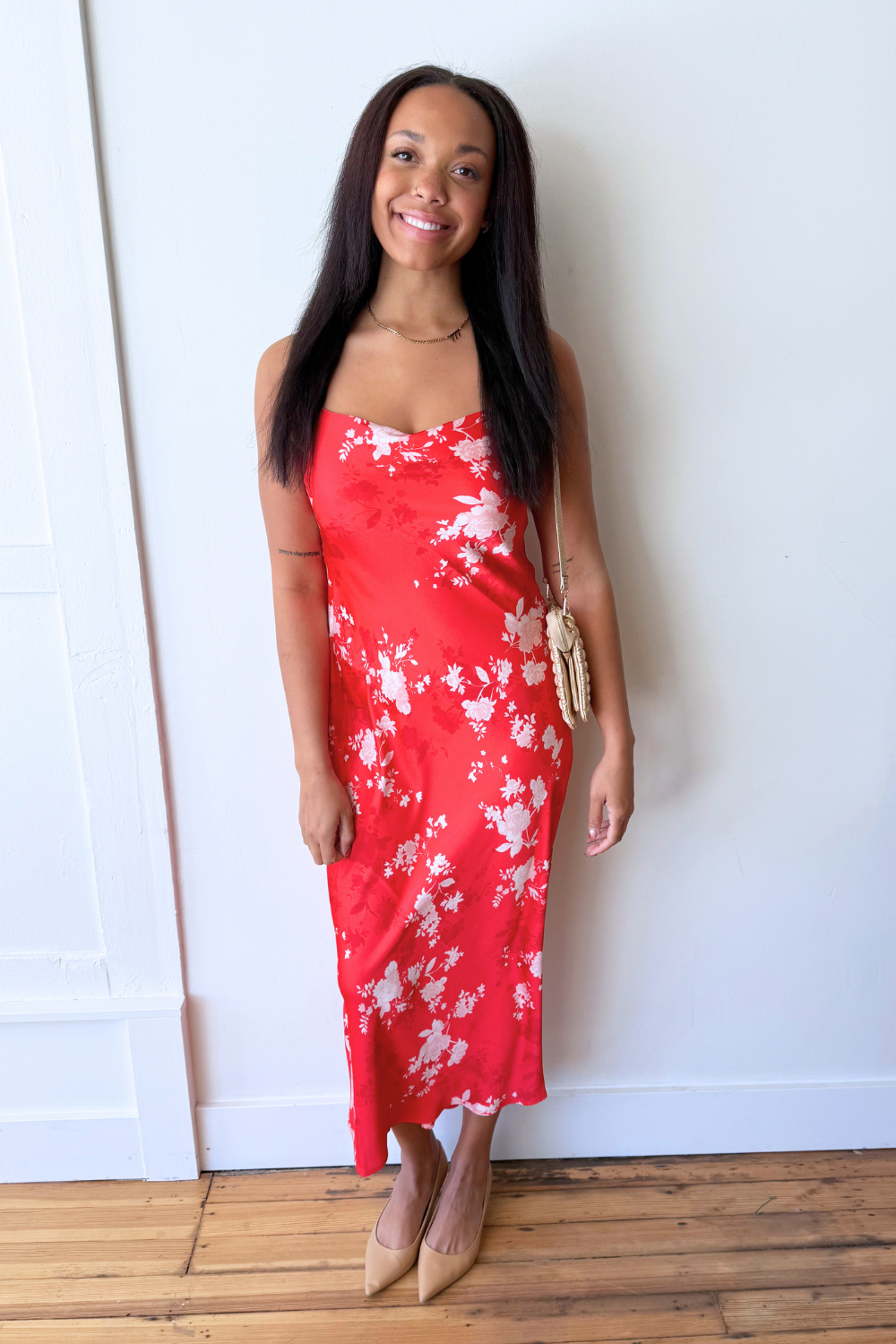 red floral maxi dress Alyse Darya Floral Maxi Dress X Small / Kiss Me Red