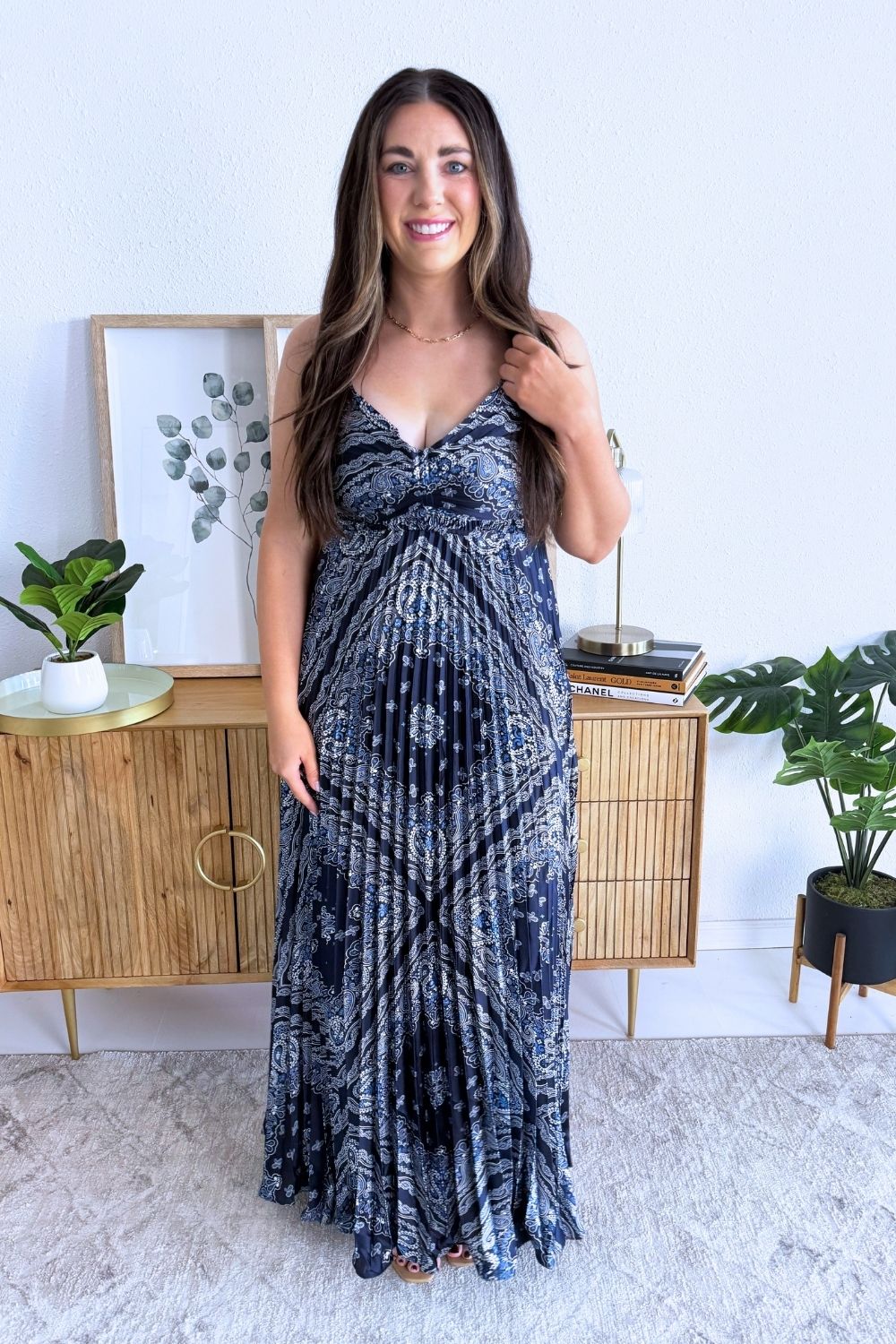 bandana maxi dress Bandana Print Pleated Maxi Dress Small / Navy