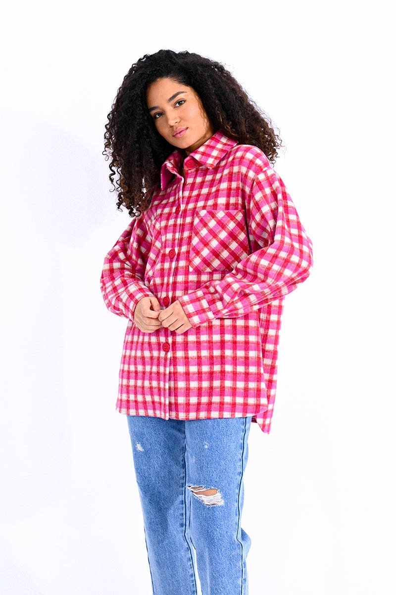 Checkered Long Button Up Shacket