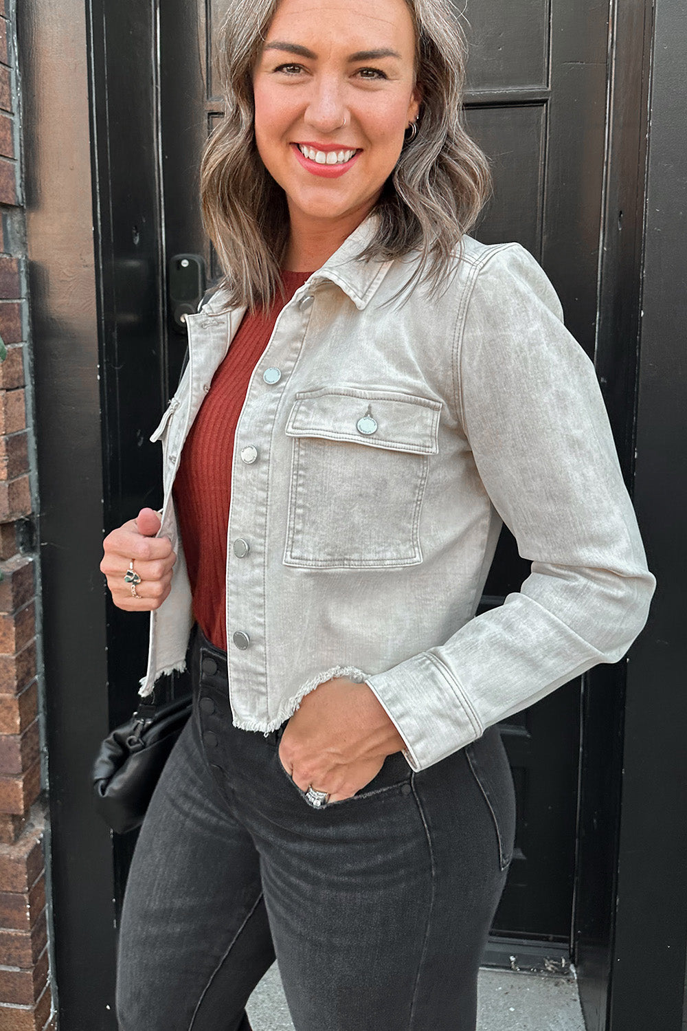 Cropped Utility Jacket Patched Pocket