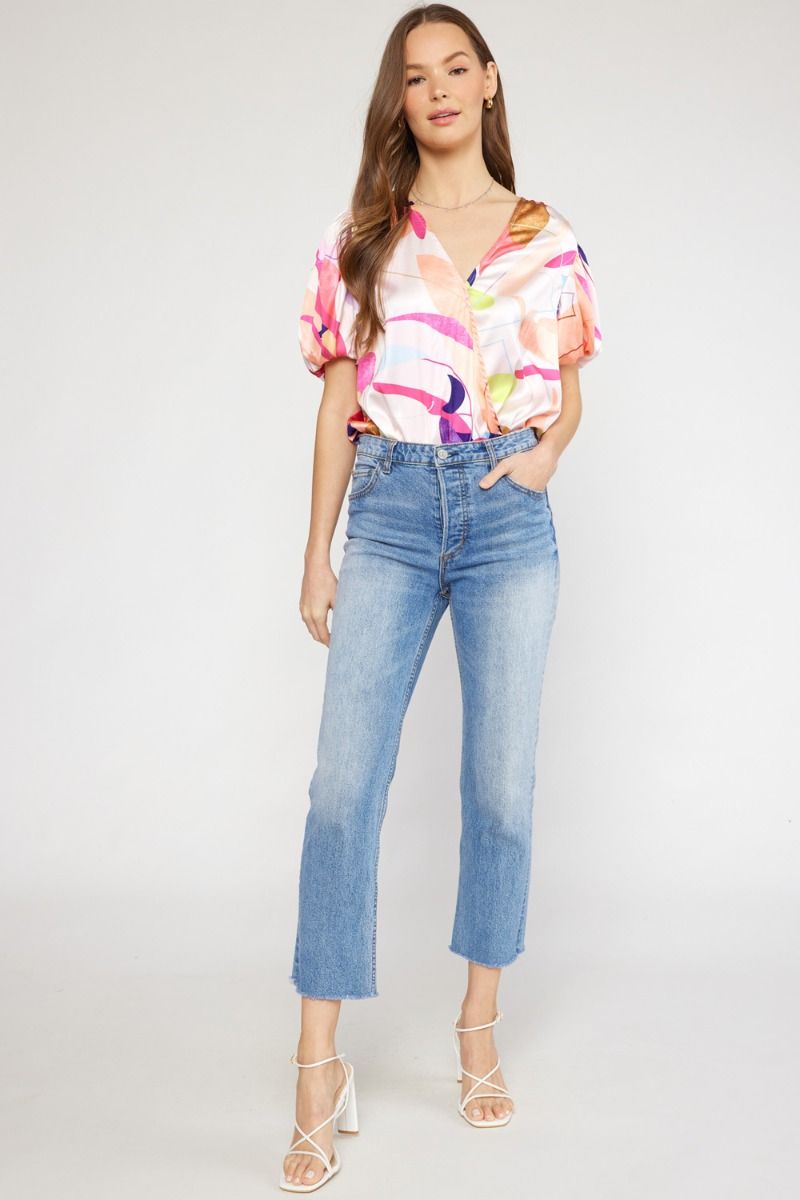 Puff Sleeve Printed Bodysuit