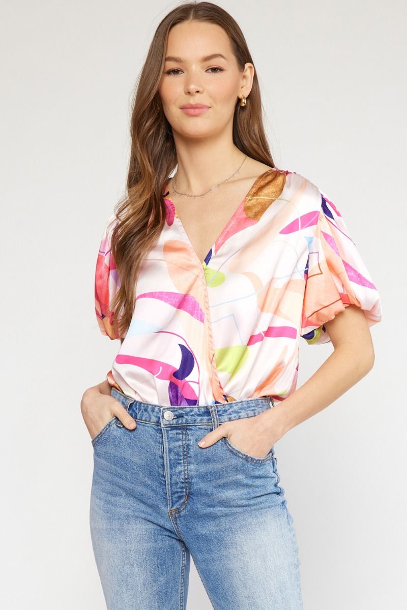 Puff Sleeve Printed Bodysuit