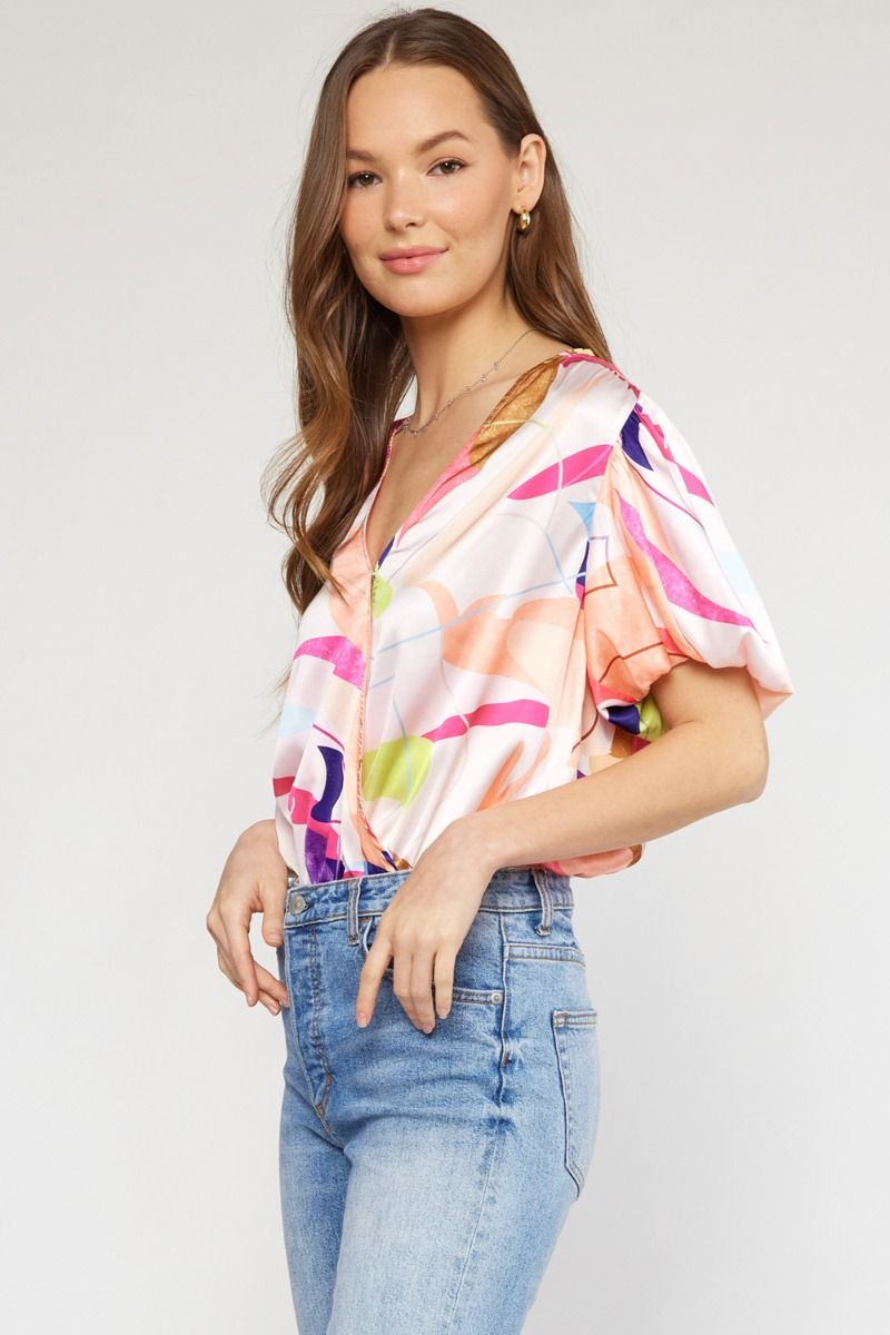 Puff Sleeve Printed Bodysuit