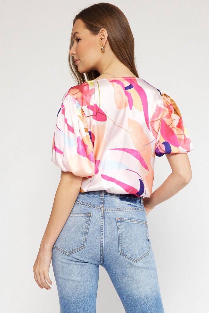 Puff Sleeve Printed Bodysuit