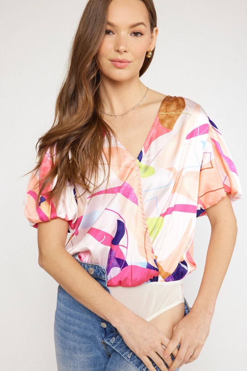Puff Sleeve Printed Bodysuit