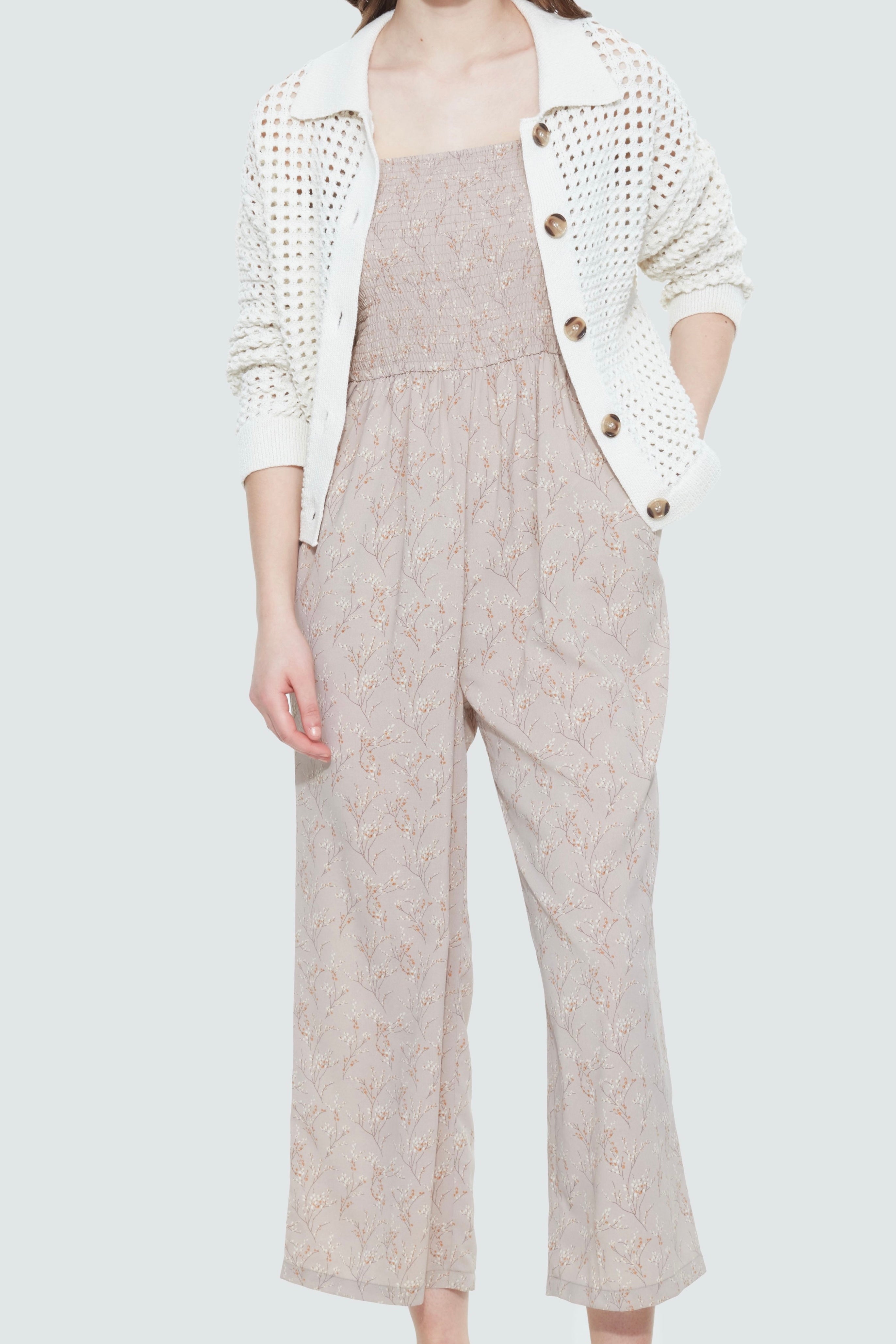 Smocked Floral Wide Leg Jumpsuit