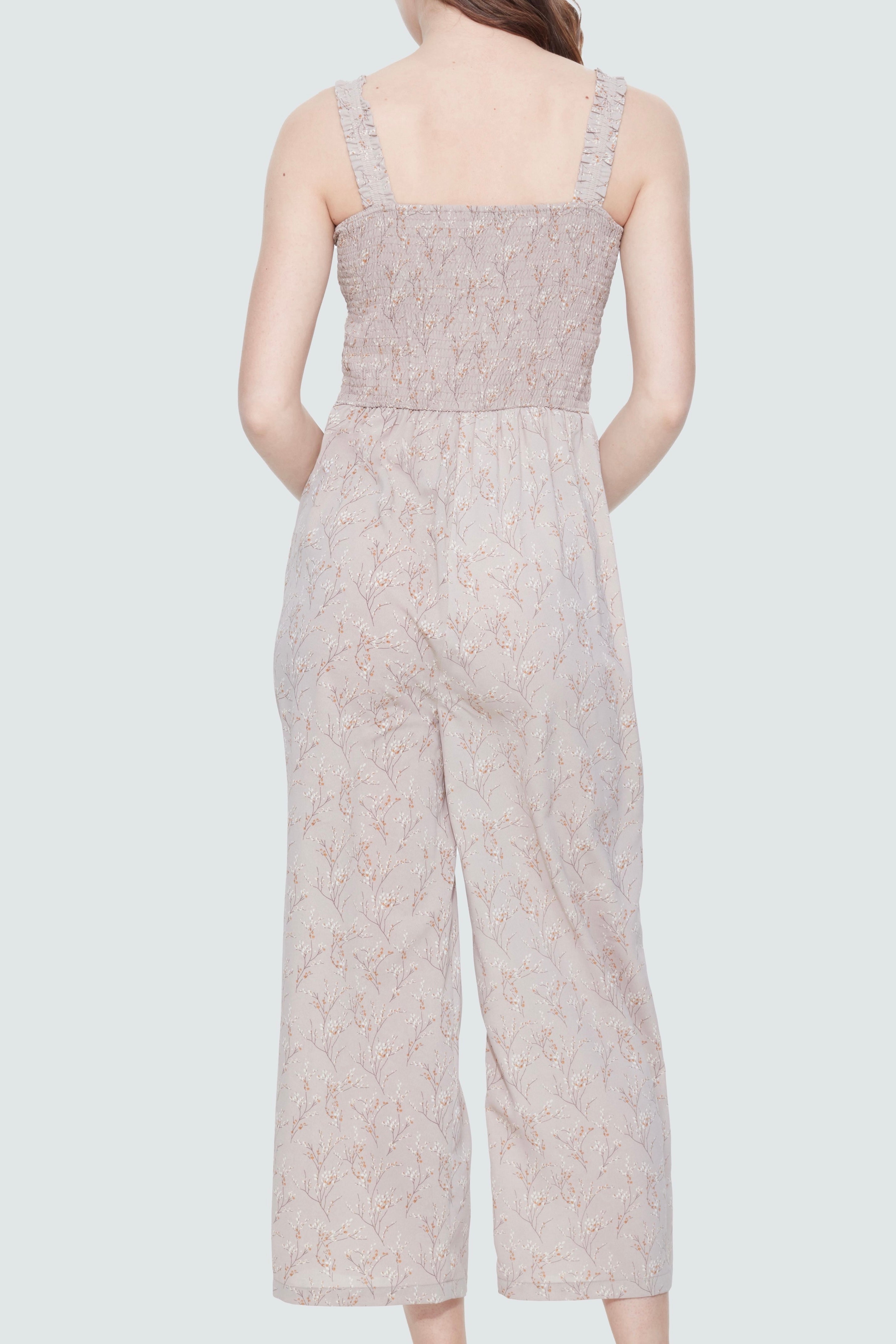 Smocked Floral Wide Leg Jumpsuit