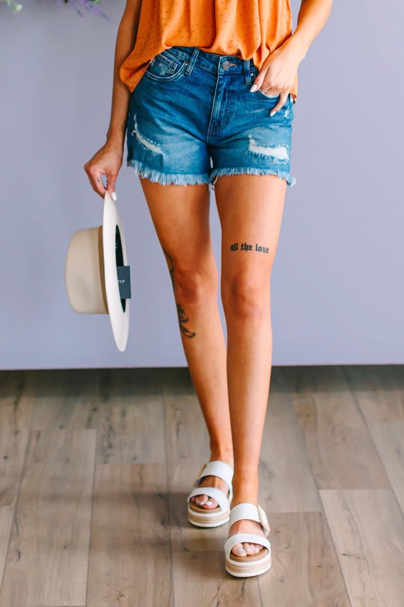 Jane High Rise Long Fray Hem Short