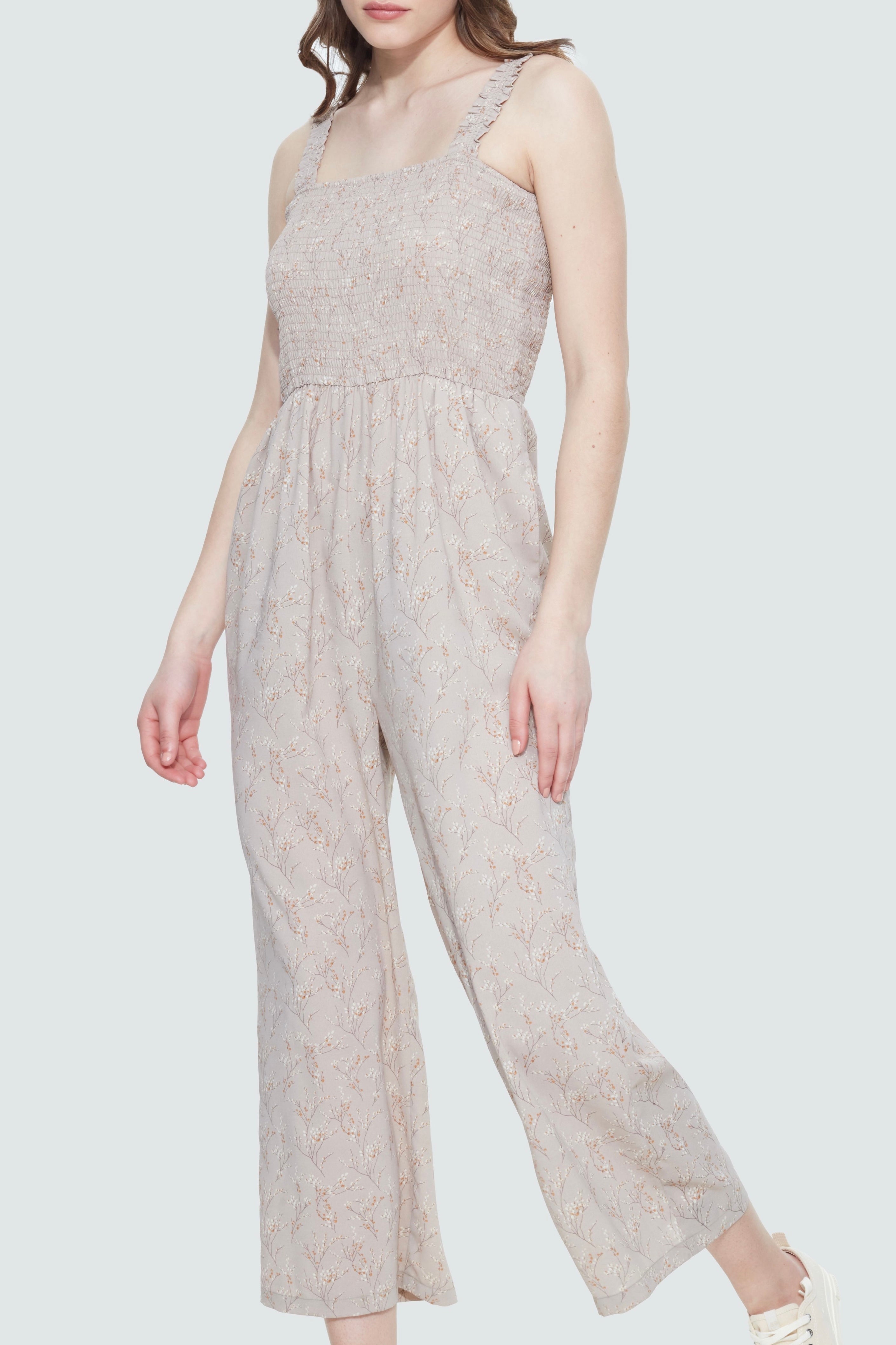 Smocked Floral Wide Leg Jumpsuit