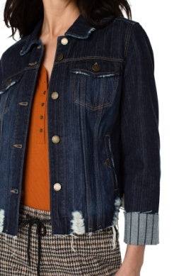 Denim Jacket Cuffed Fray Hem