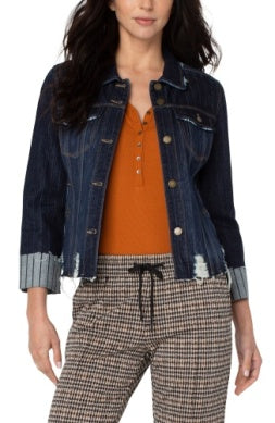Denim Jacket Cuffed Fray Hem