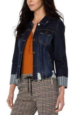 Denim Jacket Cuffed Fray Hem
