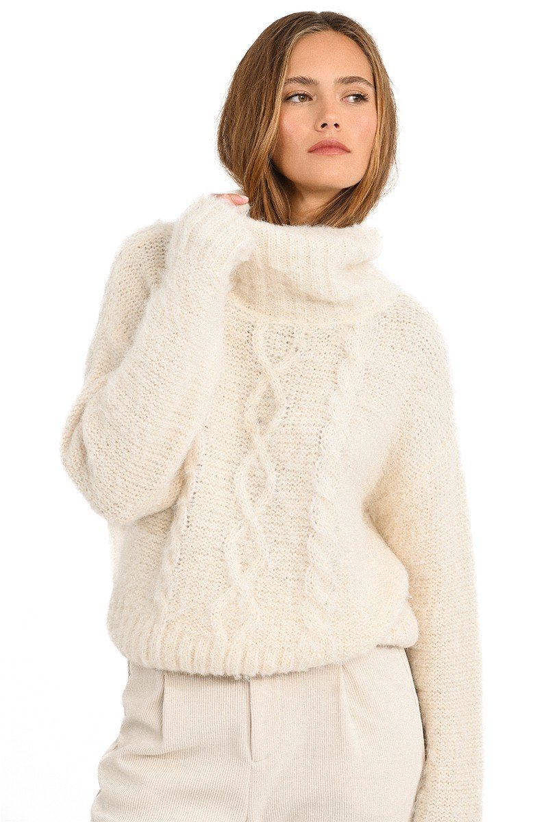 Cable Knit Fuzzy Turtleneck Sweater