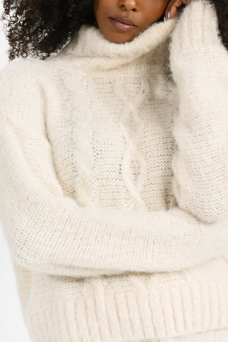 Cable Knit Fuzzy Turtleneck Sweater