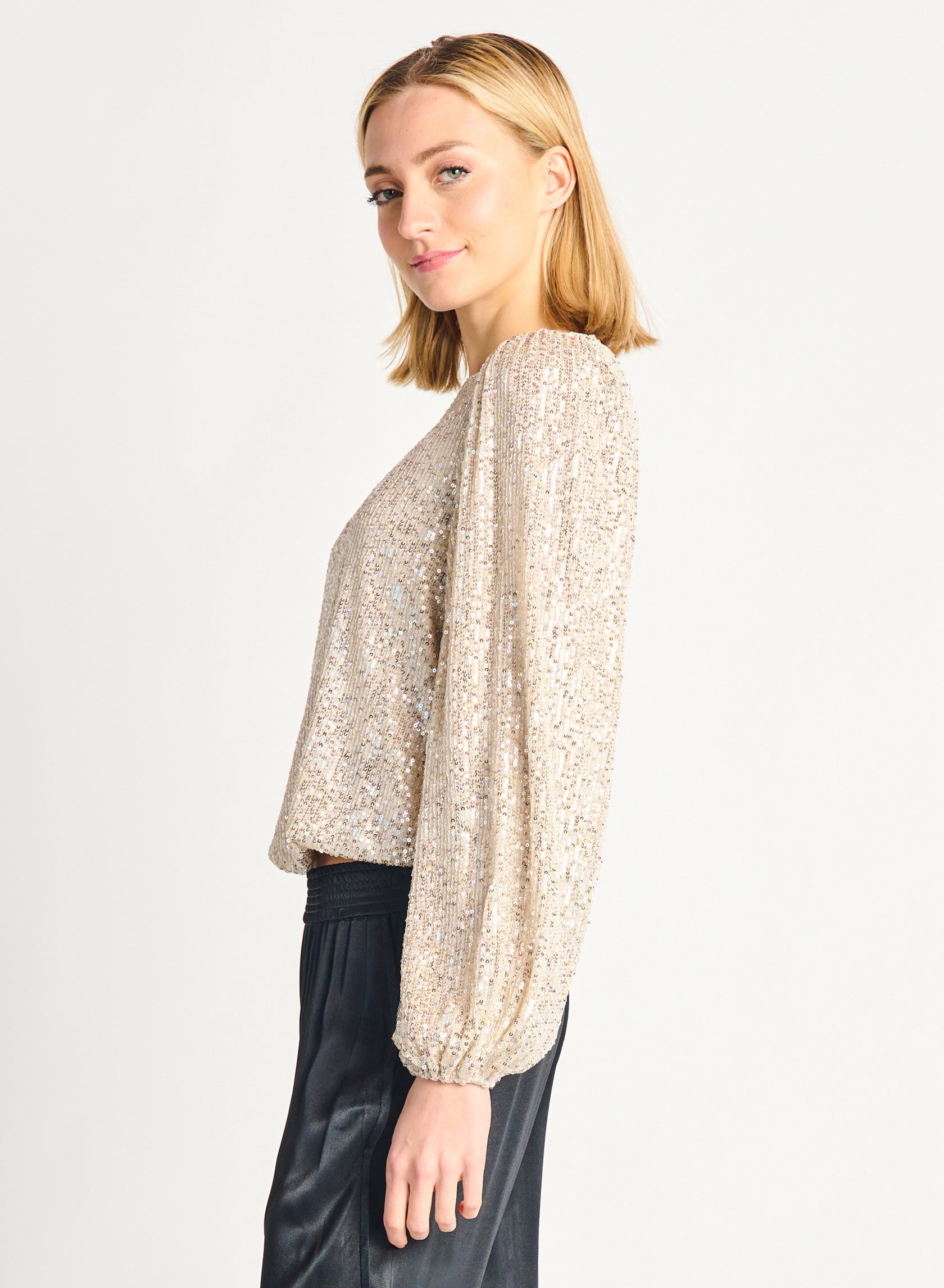 Elastic Detail Sequin Long Sleeve