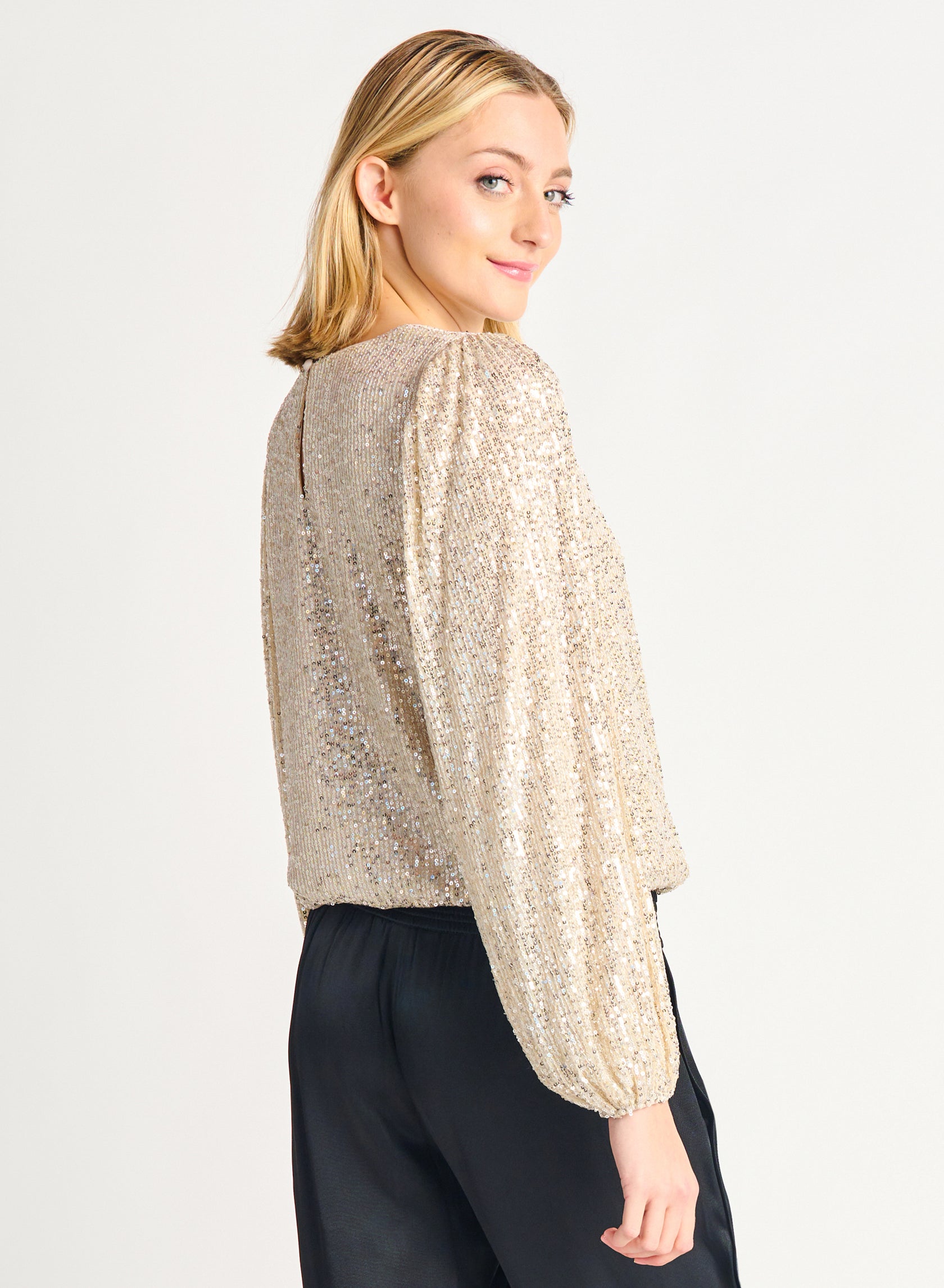Elastic Detail Sequin Long Sleeve