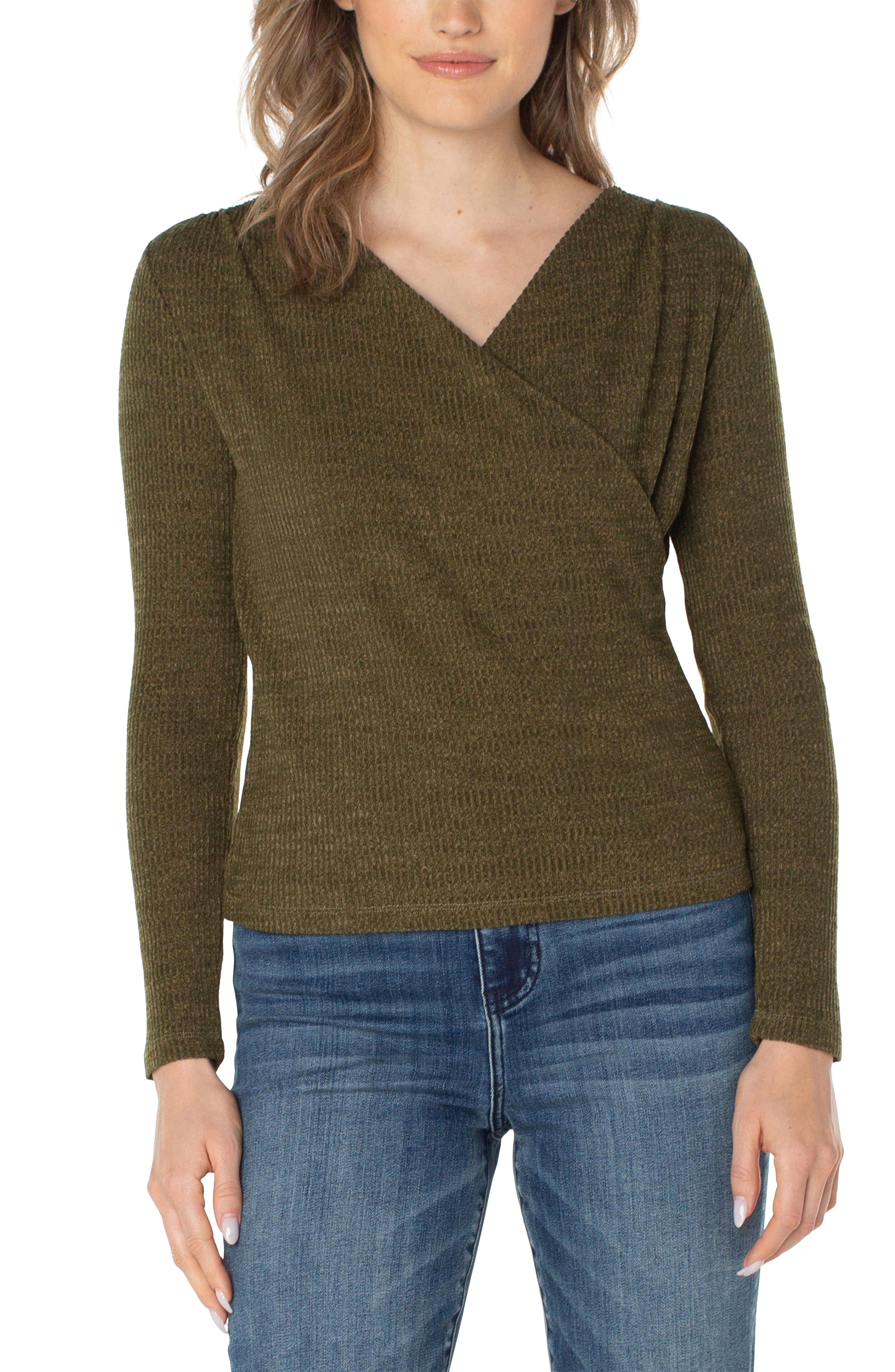 Long Sleeve Drape Front Knit Top