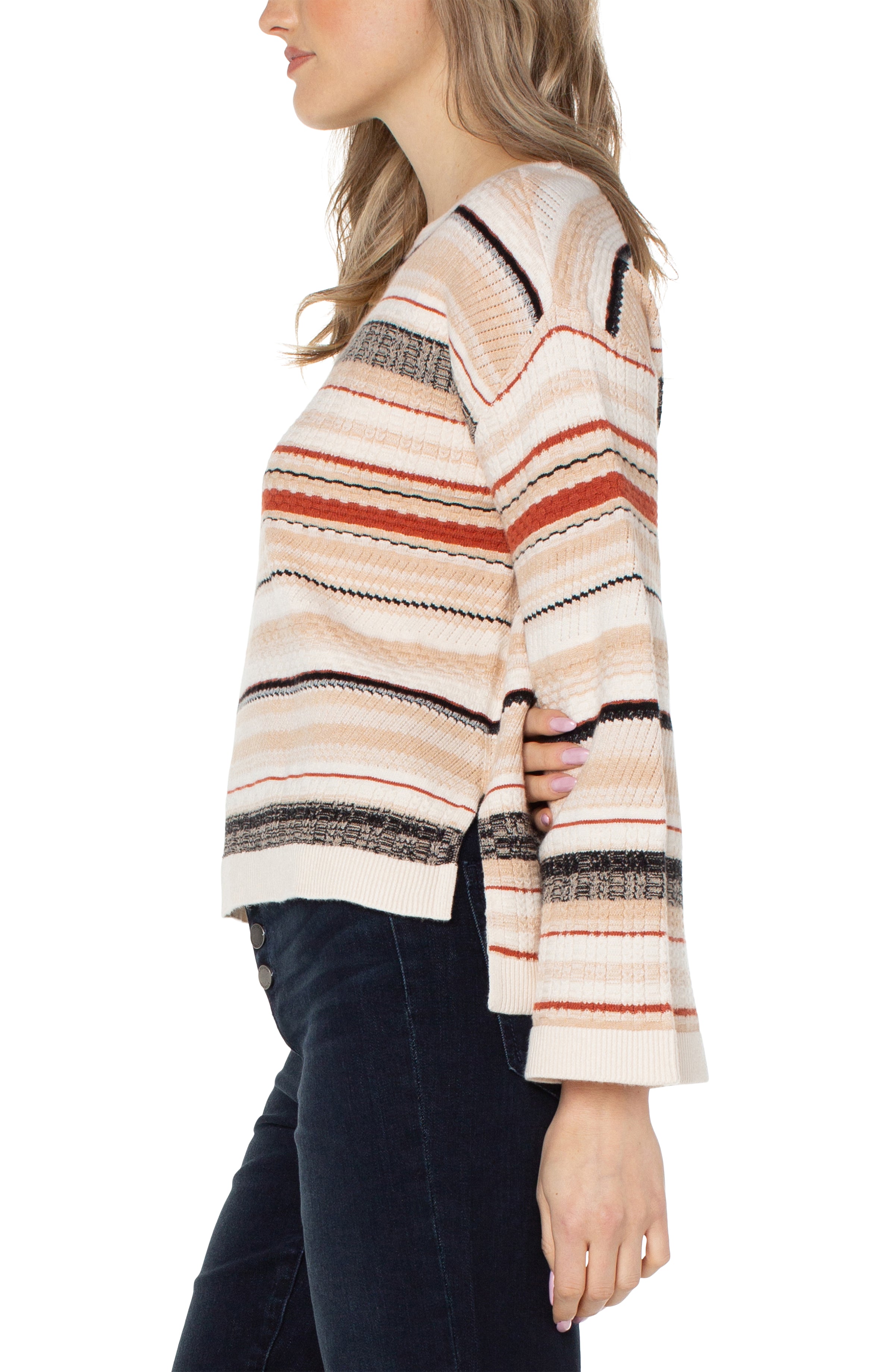 Boat Neck Textured Stripe Sweater