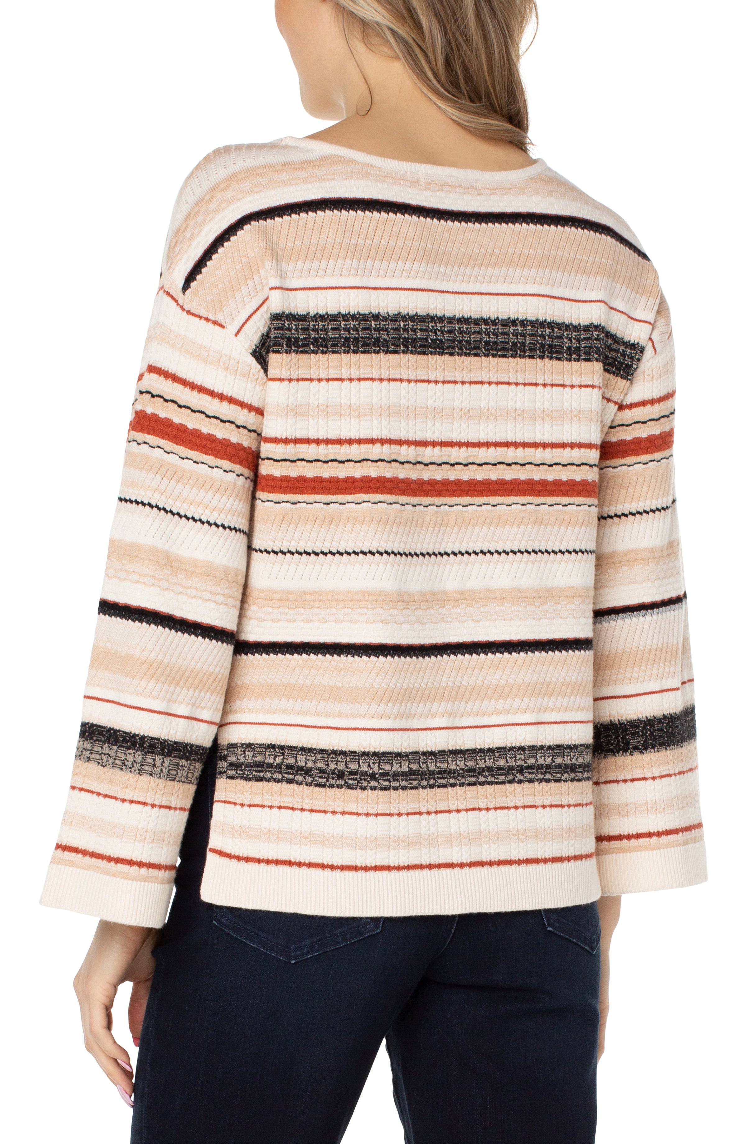 Boat Neck Textured Stripe Sweater