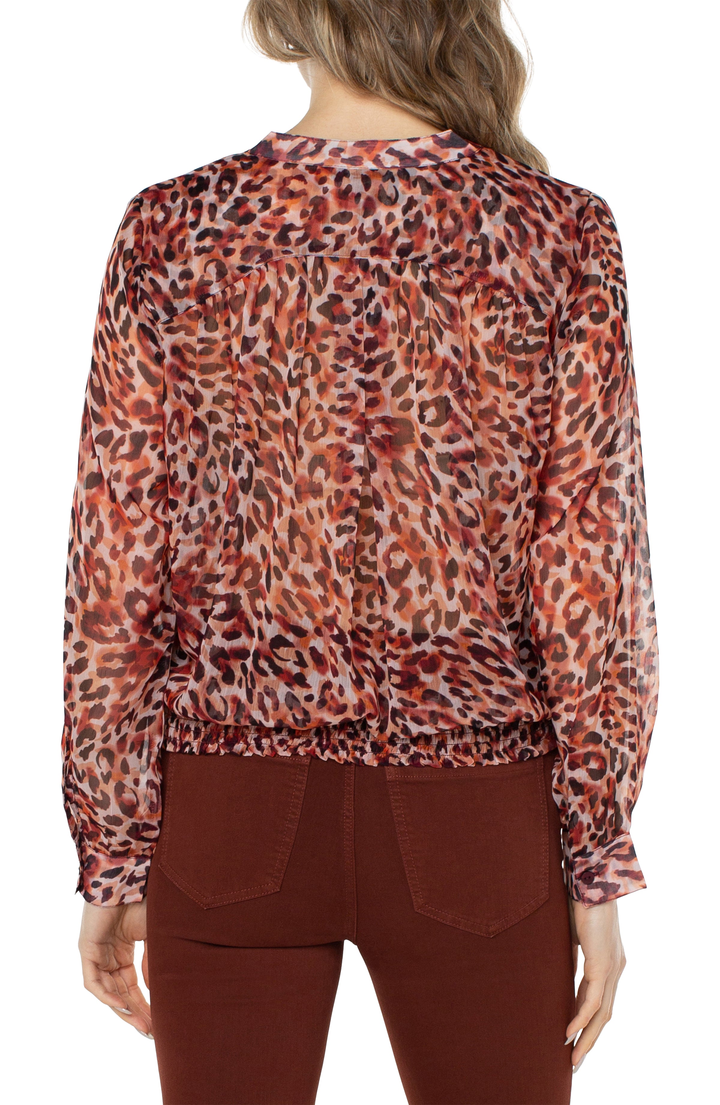 Long Sleeve Blouse W/ Smocked Waistband