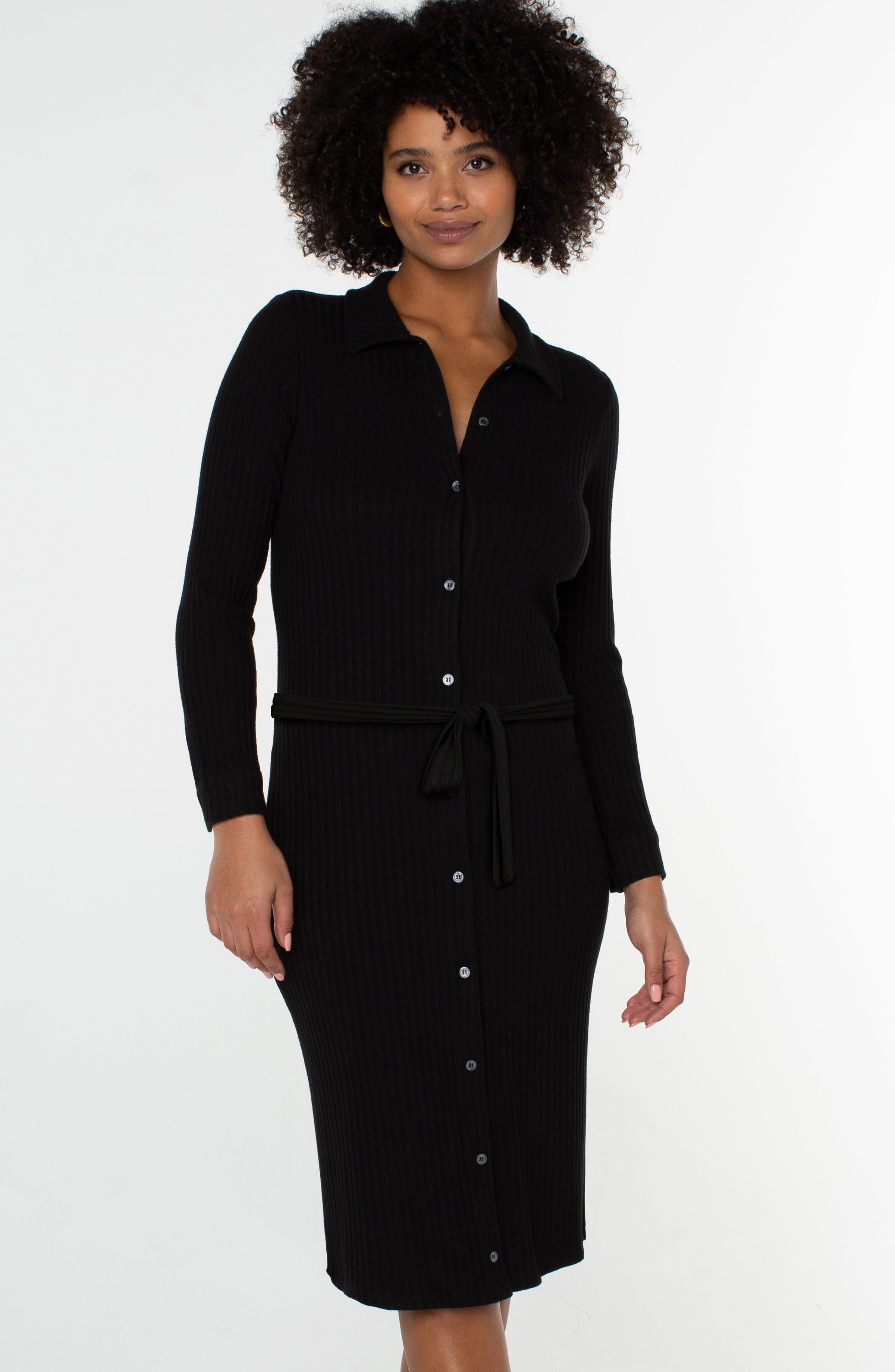 Button Front Long Sleeve Shirt Dress