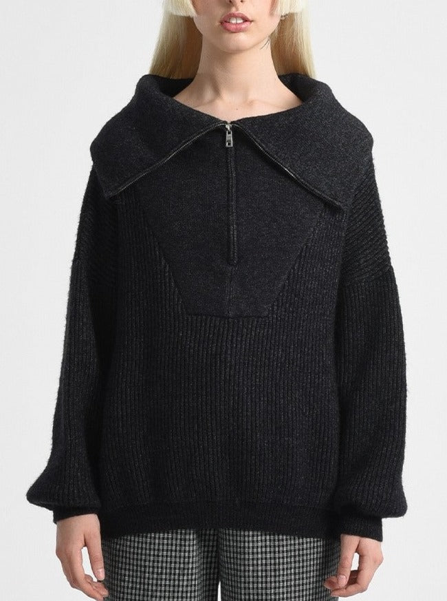 Ribbed Knit Half Zip Sweater