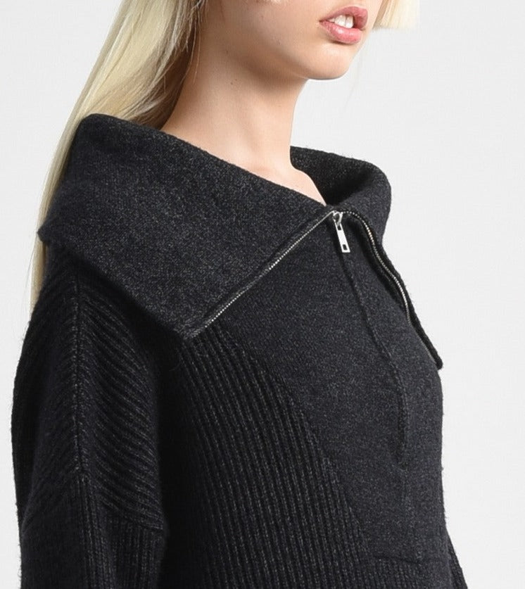 Ribbed Knit Half Zip Sweater