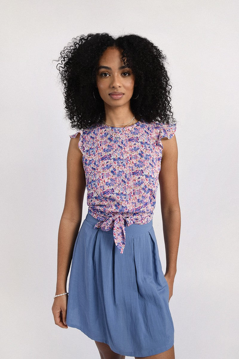 Flare Cap Sleeve Printed Top