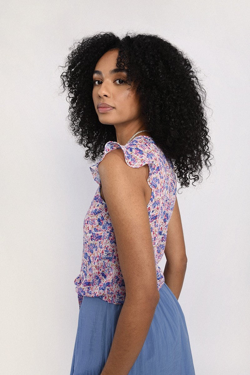 Flare Cap Sleeve Printed Top
