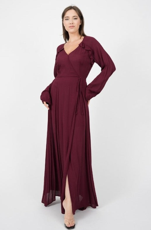 Solid Rayon Long Sleeve Maxi