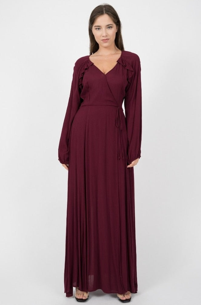 Solid Rayon Long Sleeve Maxi