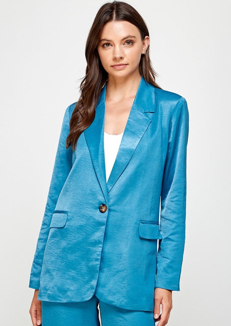Oversized Single Button Blazer - Seabreeze
