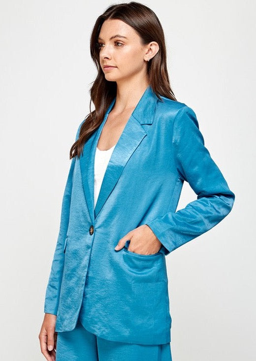 Oversized Single Button Blazer - Seabreeze