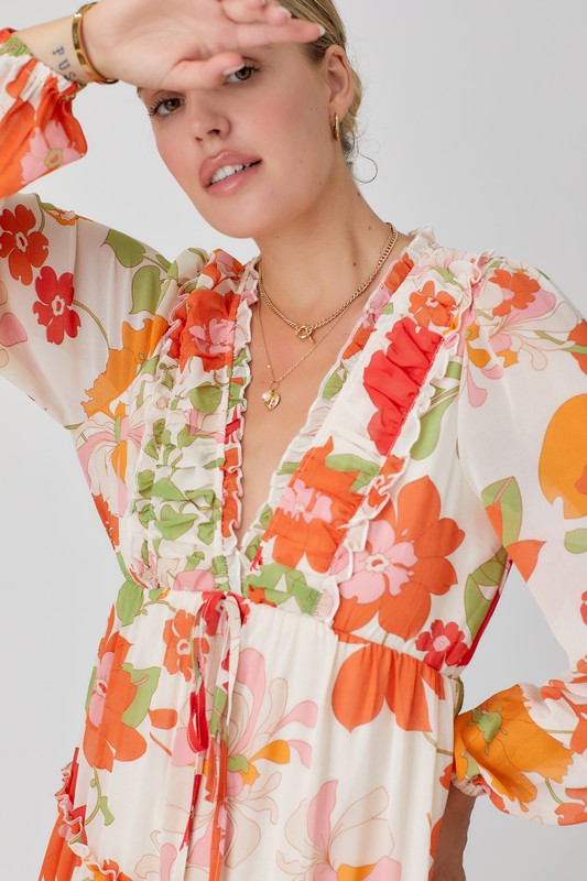 Floral Tiered Long Sleeve Dress