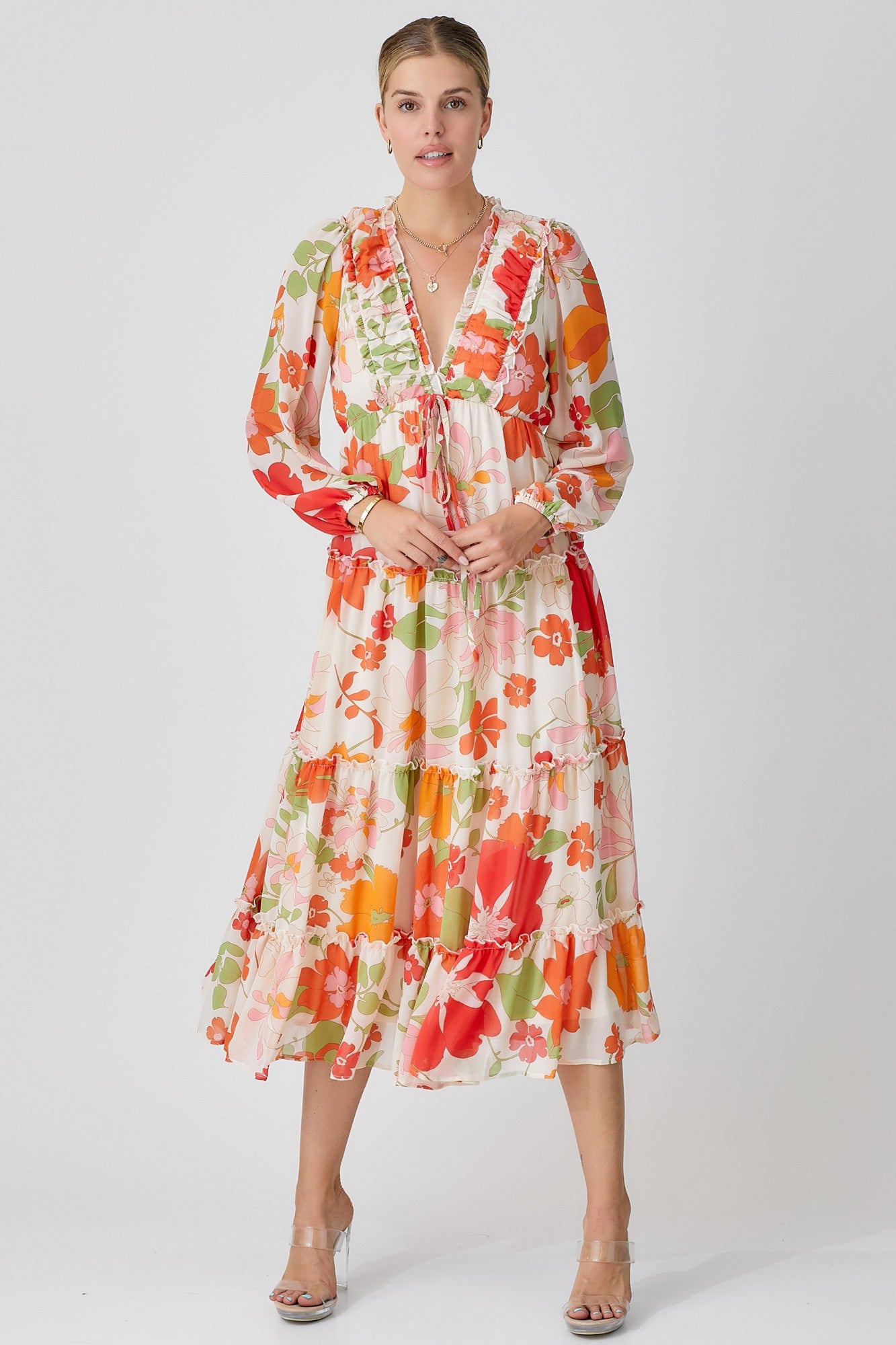 Floral Tiered Long Sleeve Dress