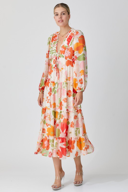 Floral Tiered Long Sleeve Dress