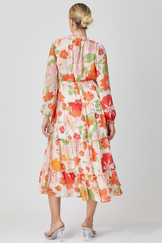 Floral Tiered Long Sleeve Dress